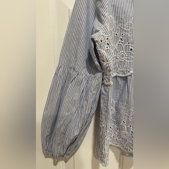 CeCe Blue and White Striped Blouse with Lace Accents - Picture 4 of 7